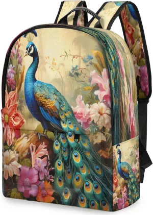 17.5 inch Laptop Backpack Colorful Peacock College Waterproof Travel Bag Flowers Casual Book Bag with Multiple Pockets Laptop Backpacks for Travel Hiking