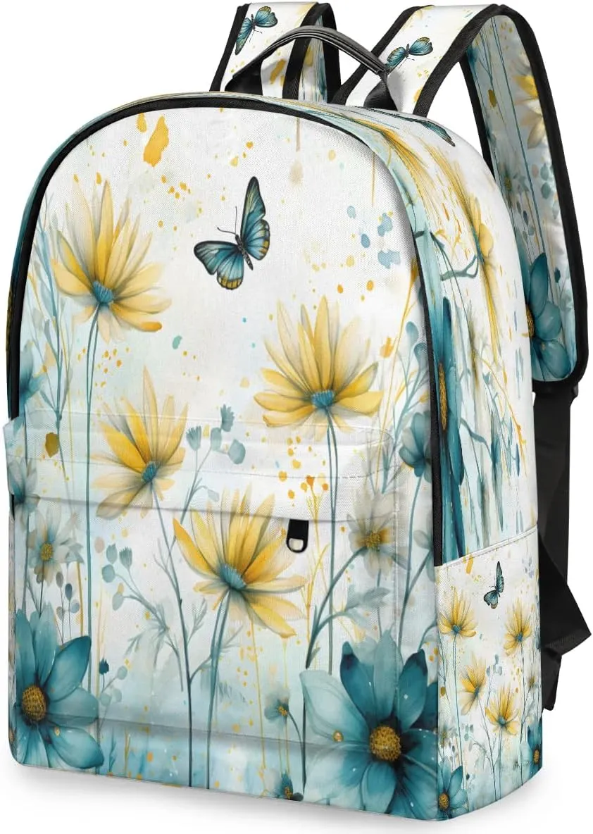 17.5 inch Laptop Backpack Flying Butterfly College Waterproof Travel Bag Floral Casual Book Bag with Multiple Pockets Laptop Backpacks for Travel Hiking