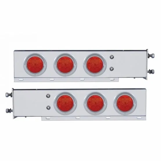 2 1/2" Bolt Pattern Stainless Spring Loaded Light Bar w/ Six 4" 7 LED Lights & Visors - Red LED/Red Lens