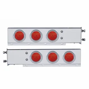 2 1/2" Bolt Pattern Stainless Spring Loaded Light Bar w/ Six 4" 7 LED Lights & Visors - Red LED/Red Lens