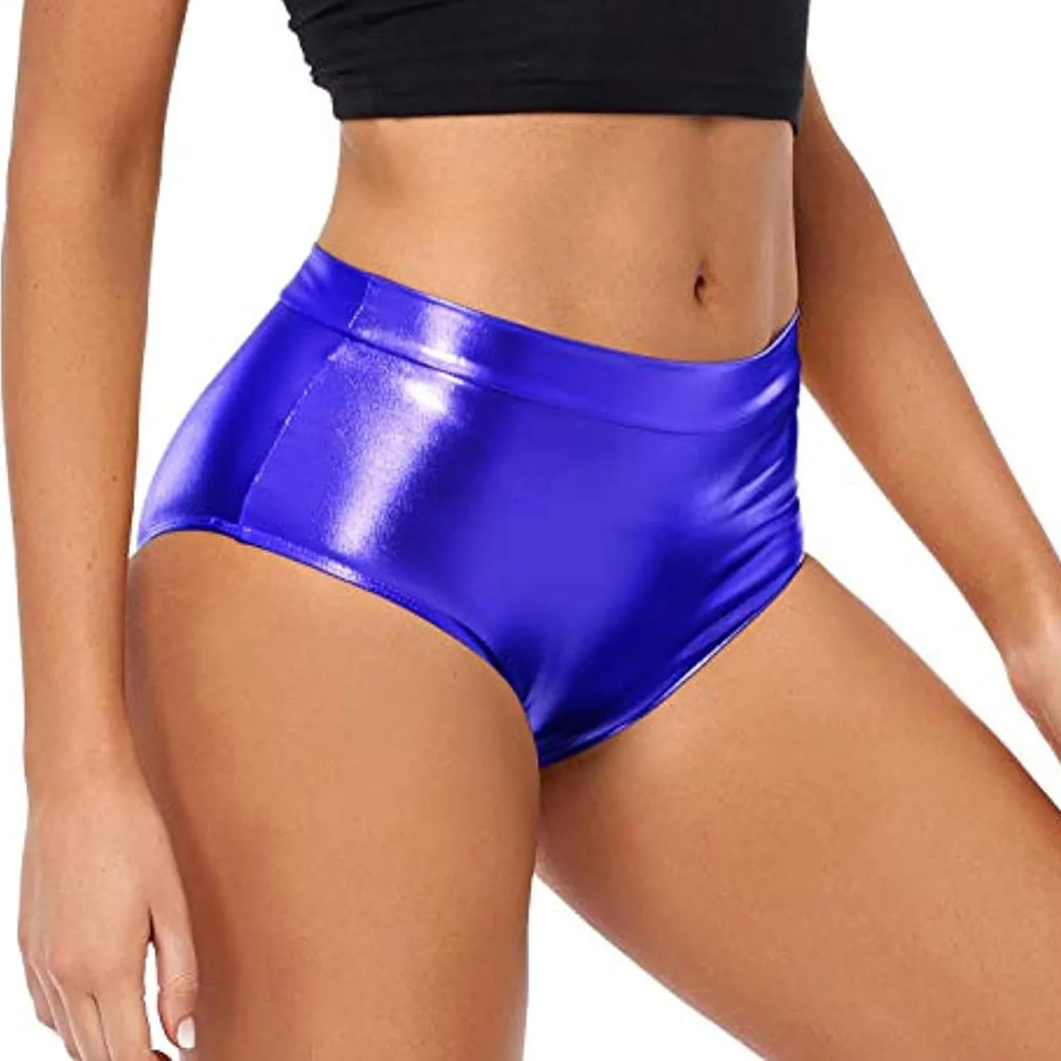 2024 Women's Metallic Faux Leather Shorts Elastic High Waist Shorts Shiny Sexy Rave Short Hot Pants for Party Clubwear