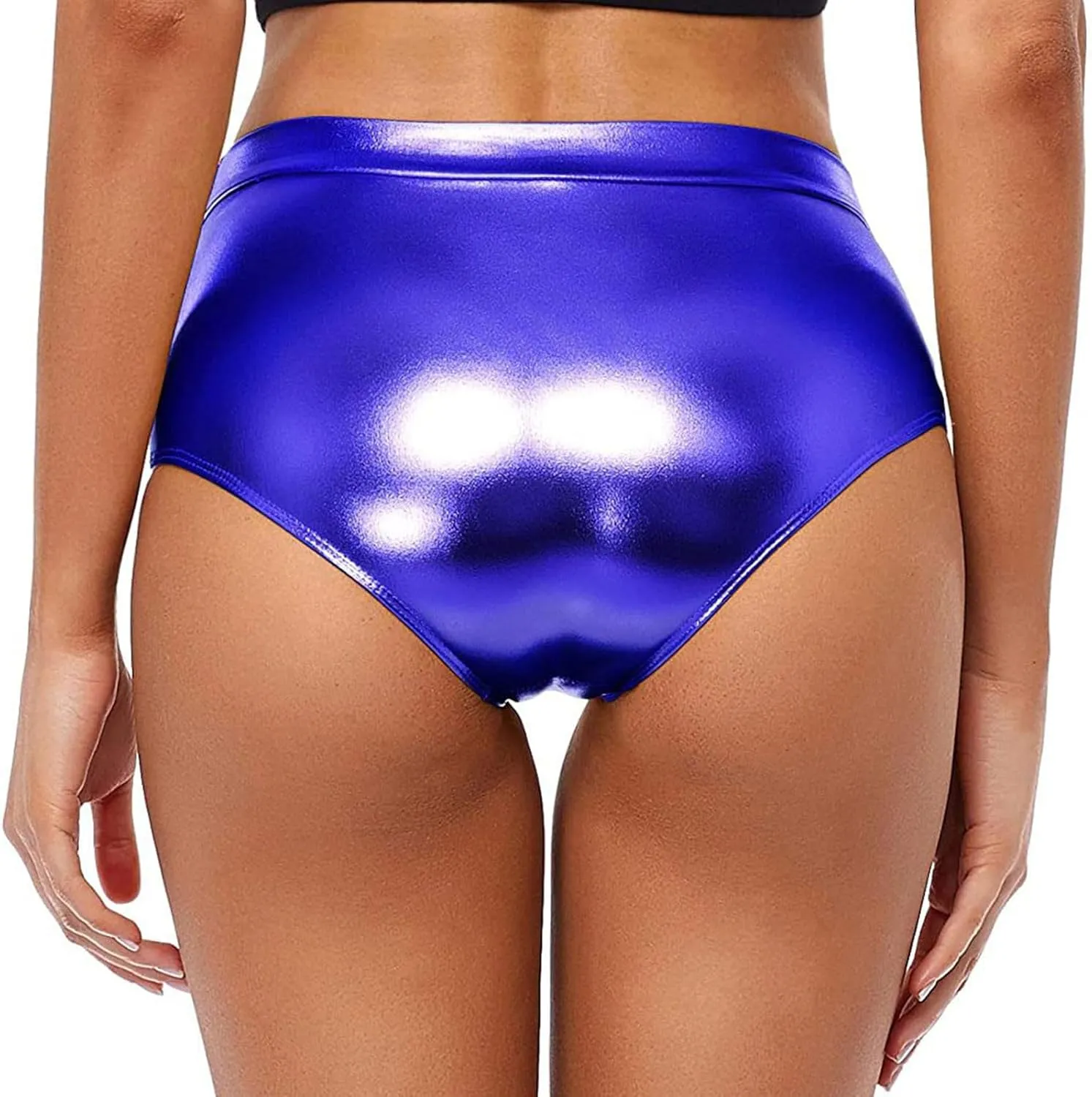 2024 Women's Metallic Faux Leather Shorts Elastic High Waist Shorts Shiny Sexy Rave Short Hot Pants for Party Clubwear