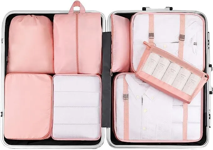 8 Set Packing Cubes for Travel, Luggage Organizer Bags for TravelEssentials, Travel Cubes for Carry on Suitcases (Pink)