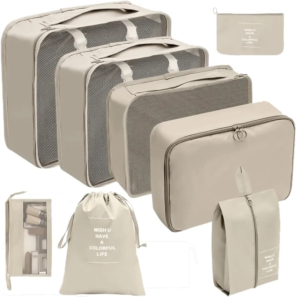 8x/Set Travel Organiser Packing Cubes Waterproof Suitcase Organiser for Woman