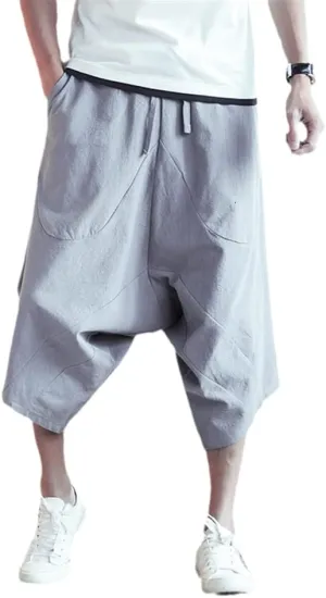 AAPAH Men Harem Pants Mens Summer Cotton Linen Joggers Male Chinese Style Soild Color Calf-Lenght Trousers s4 XS