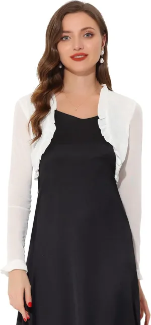 Allegra K Ruffle Bolero Shrug for Women's Mesh Open Front Dressy Casual Crop Cardigan