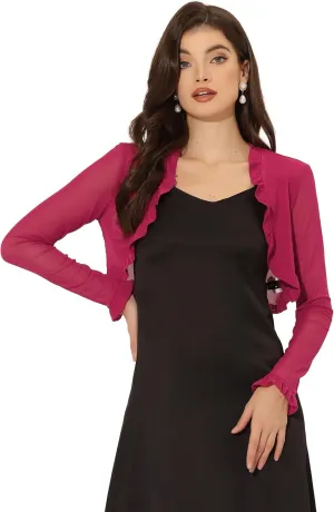 Allegra K Ruffle Bolero Shrug for Women's Mesh Open Front Dressy Casual Crop Cardigan