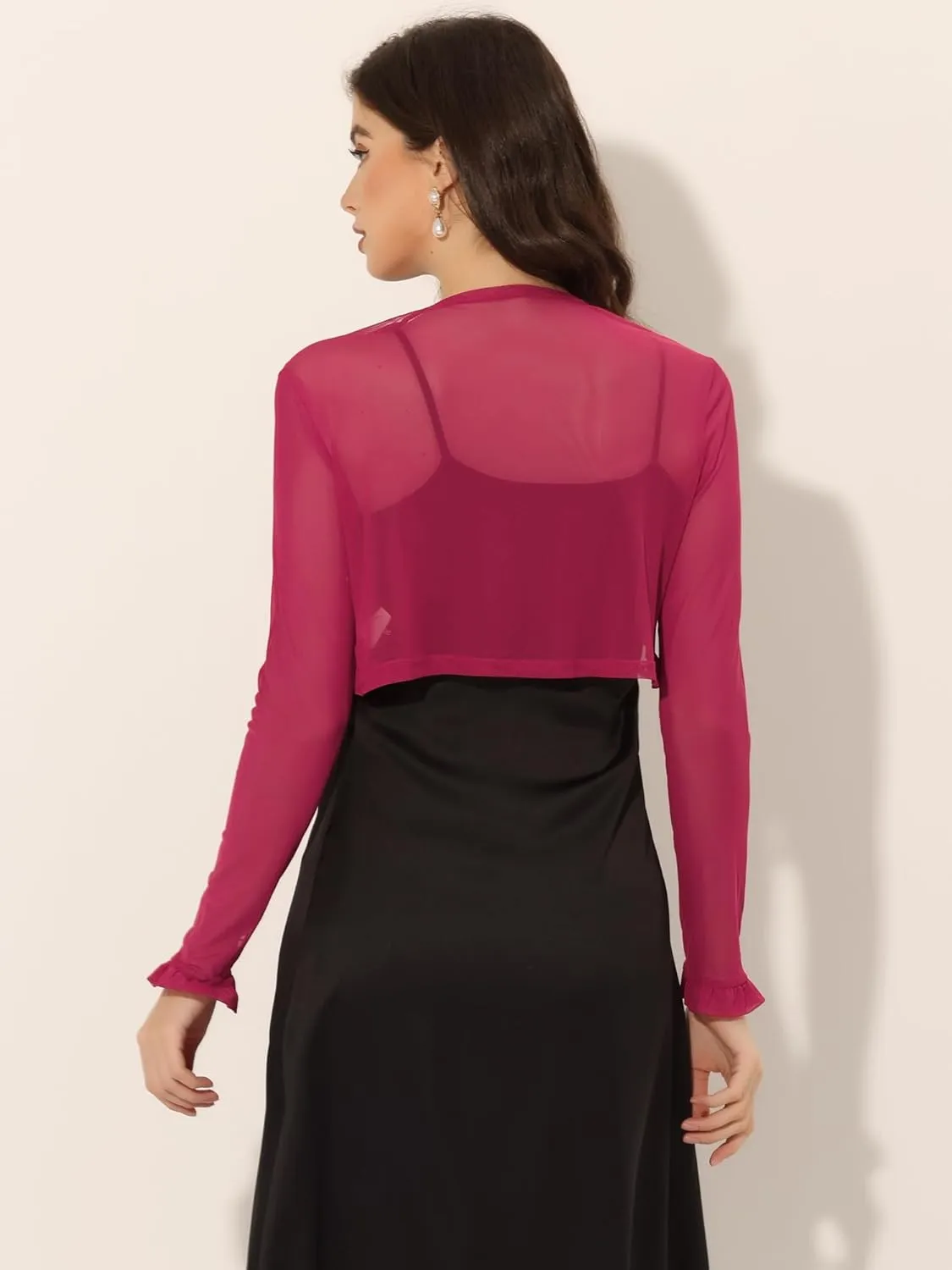 Allegra K Ruffle Bolero Shrug for Women's Mesh Open Front Dressy Casual Crop Cardigan