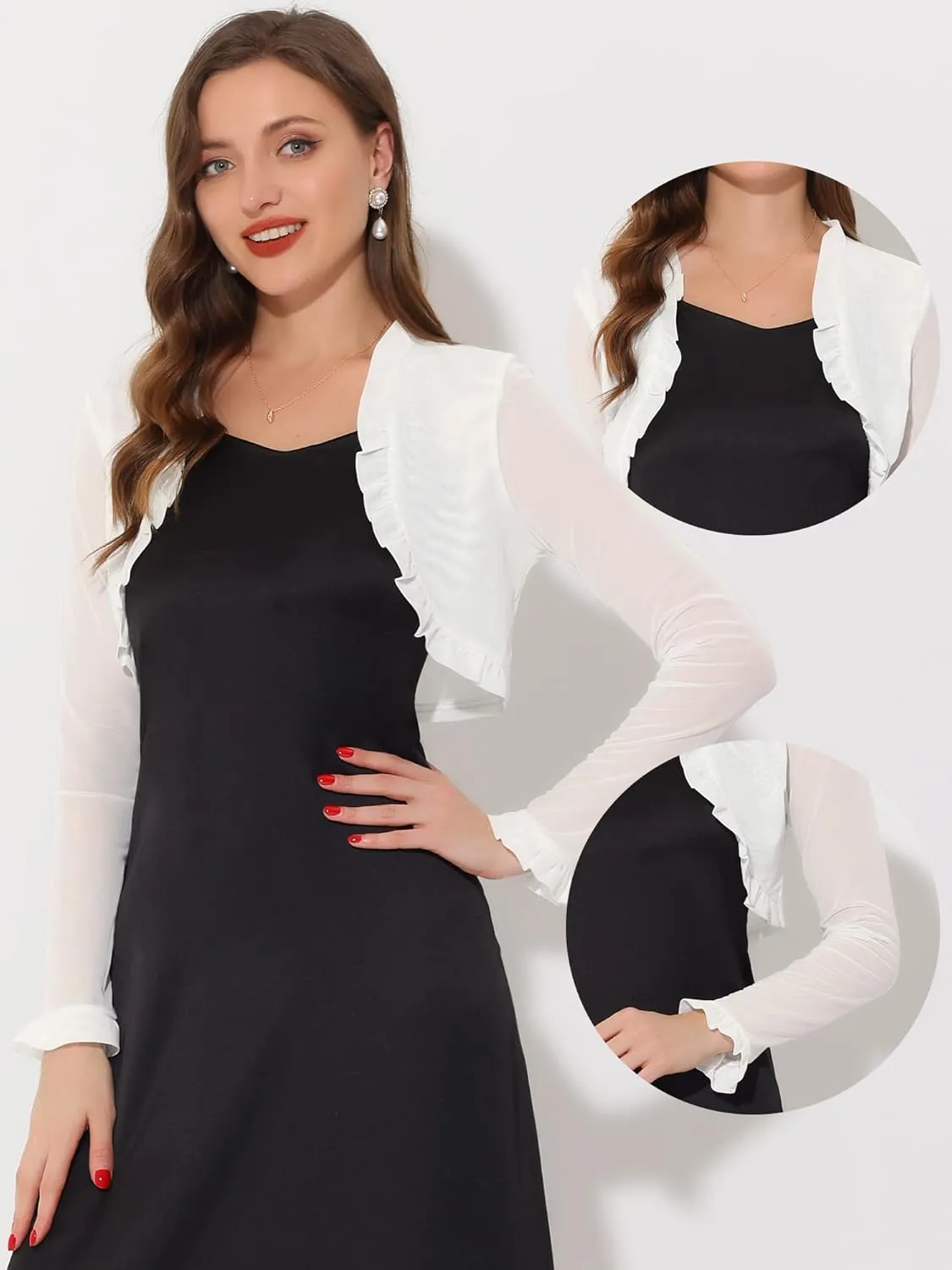 Allegra K Ruffle Bolero Shrug for Women's Mesh Open Front Dressy Casual Crop Cardigan