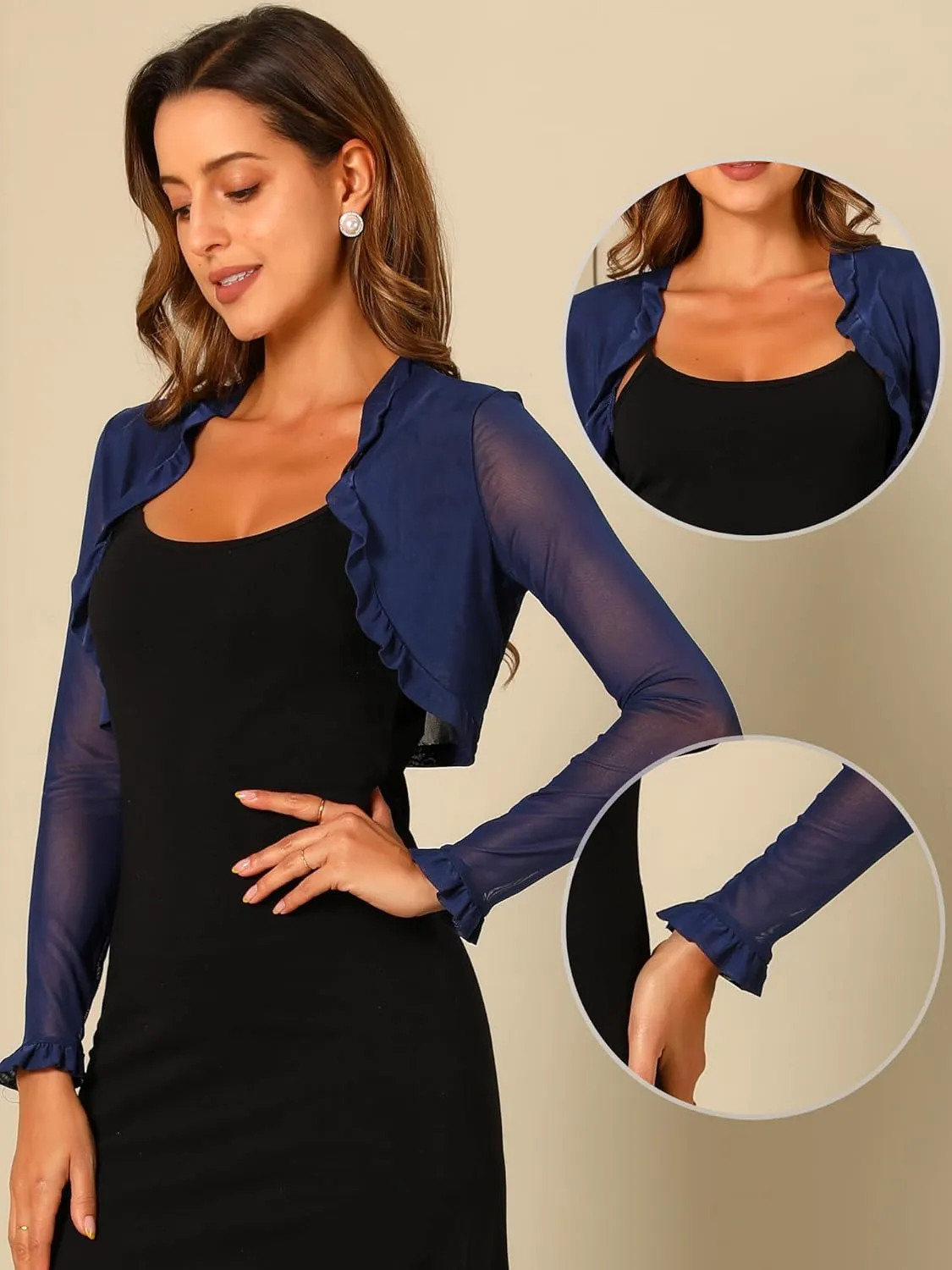 Allegra K Ruffle Bolero Shrug for Women's Mesh Open Front Dressy Casual Crop Cardigan