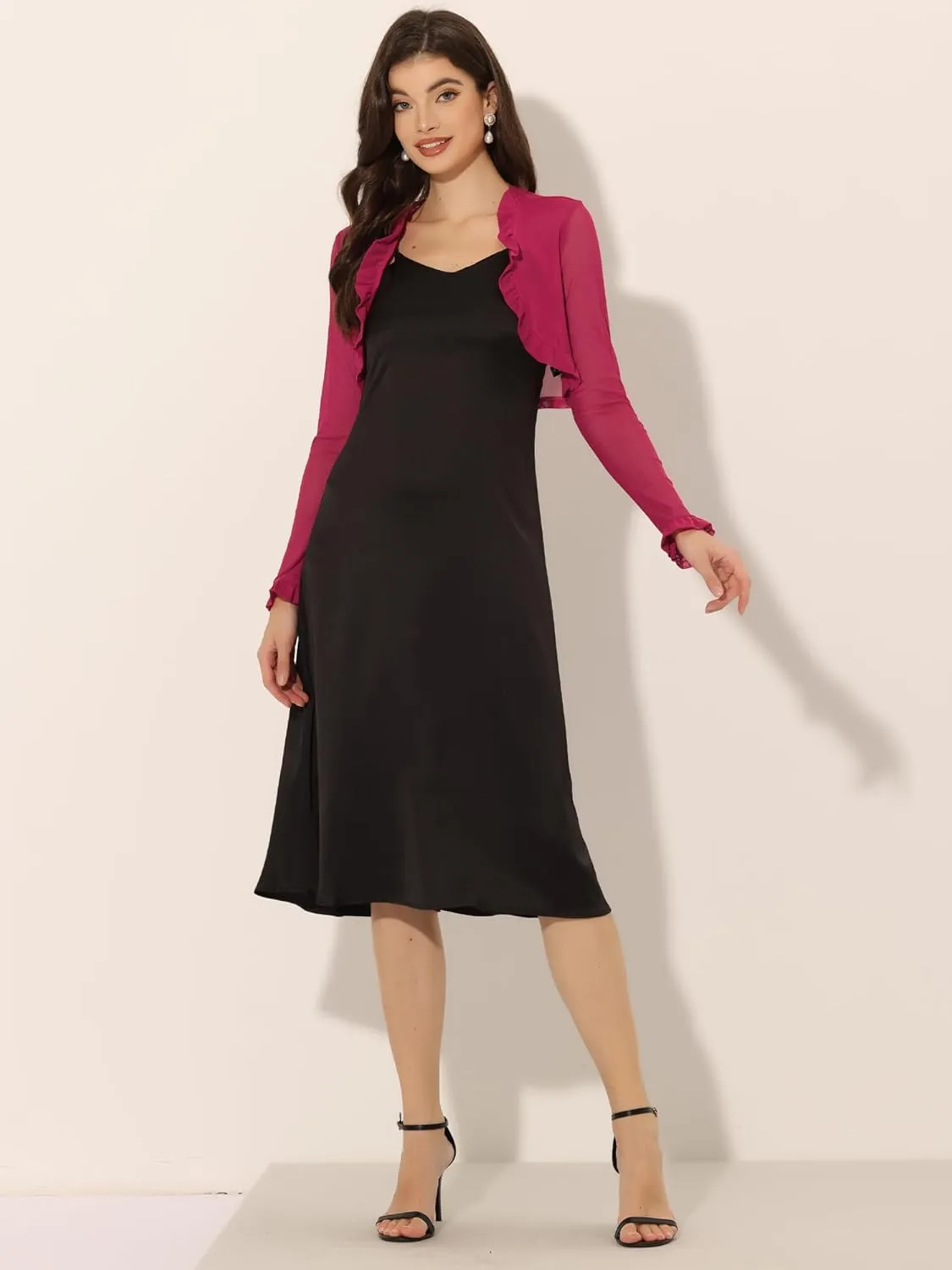 Allegra K Ruffle Bolero Shrug for Women's Mesh Open Front Dressy Casual Crop Cardigan