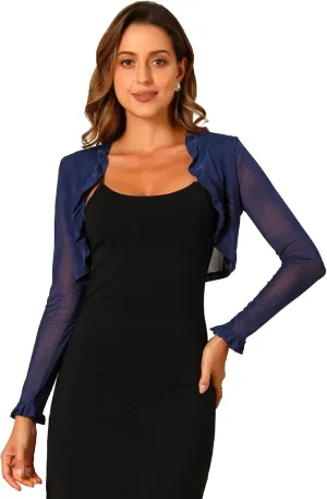 Allegra K Ruffle Bolero Shrug for Women's Mesh Open Front Dressy Casual Crop Cardigan