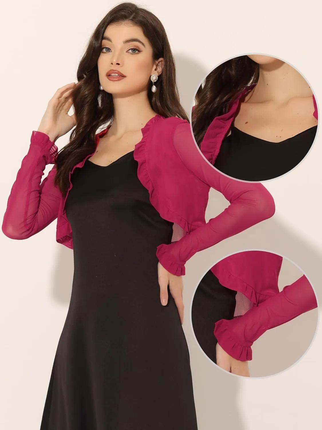 Allegra K Ruffle Bolero Shrug for Women's Mesh Open Front Dressy Casual Crop Cardigan