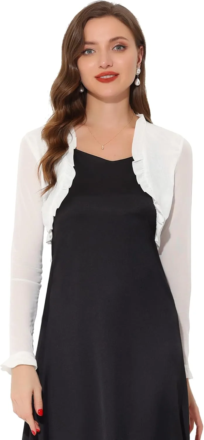 Allegra K Ruffle Bolero Shrug for Women's Mesh Open Front Dressy Casual Crop Cardigan