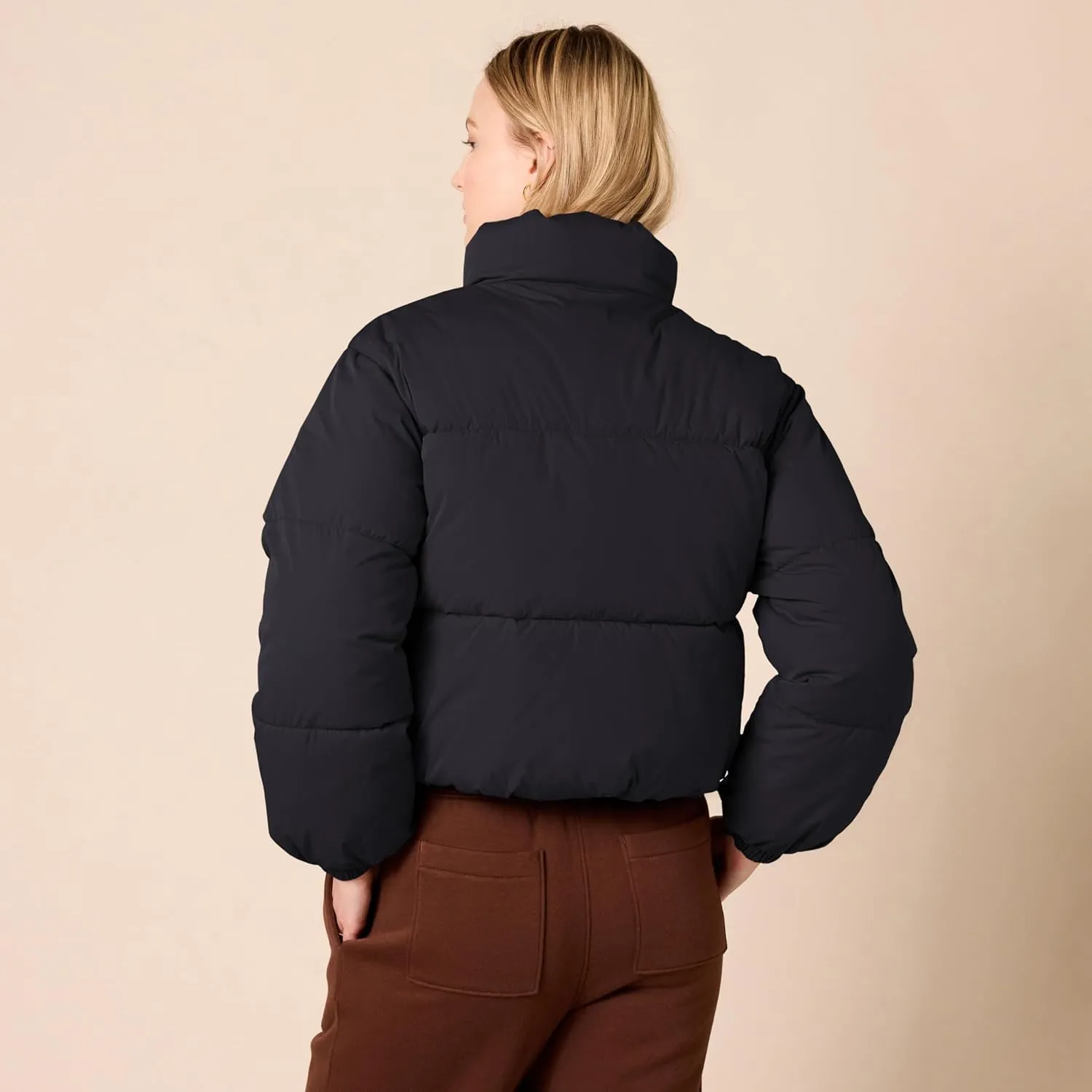 Amazon Essentials Women's Cropped Full-Zip Puffer Jacket (Quilted Matte or Sherpa Fleece)