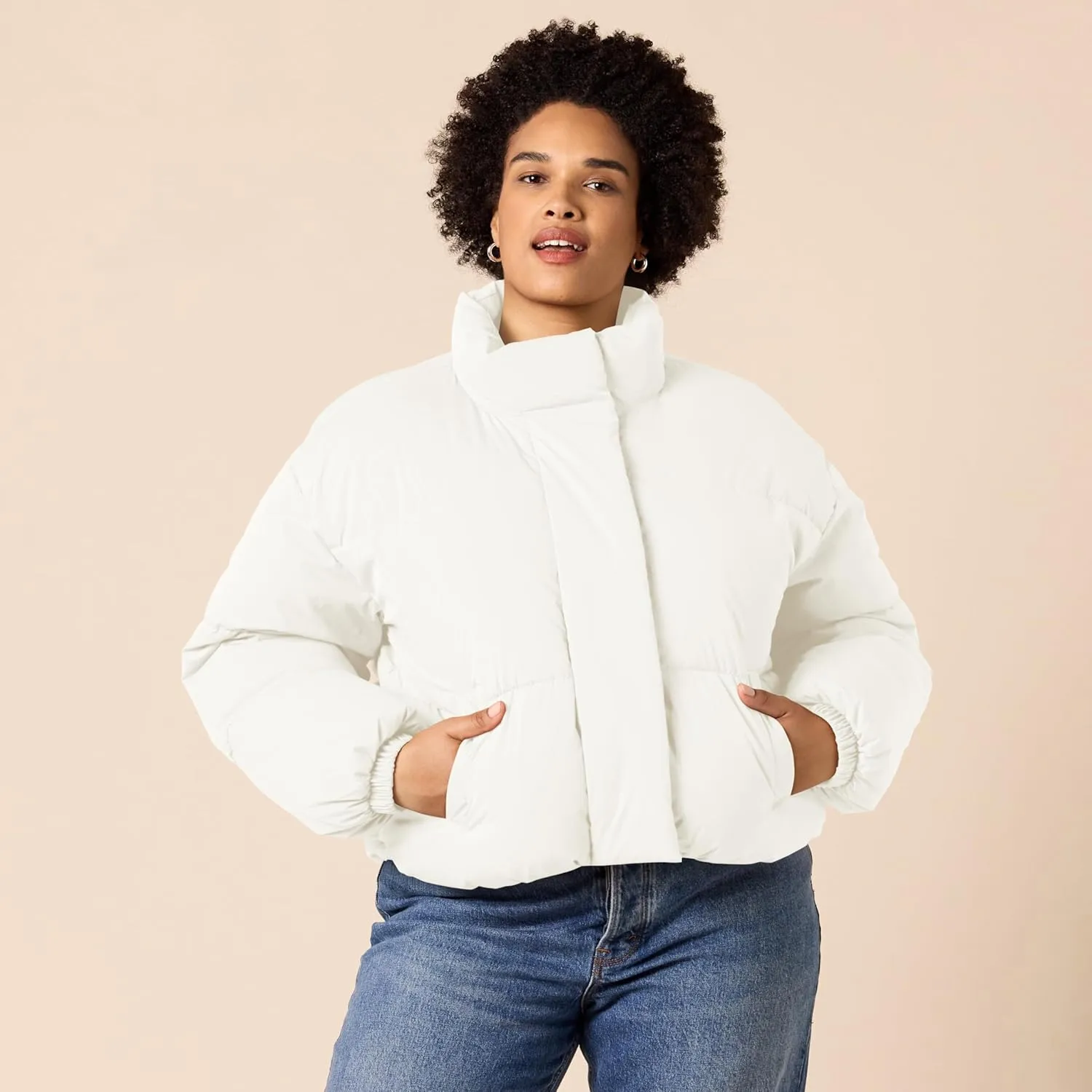 Amazon Essentials Women's Cropped Full-Zip Puffer Jacket (Quilted Matte or Sherpa Fleece)