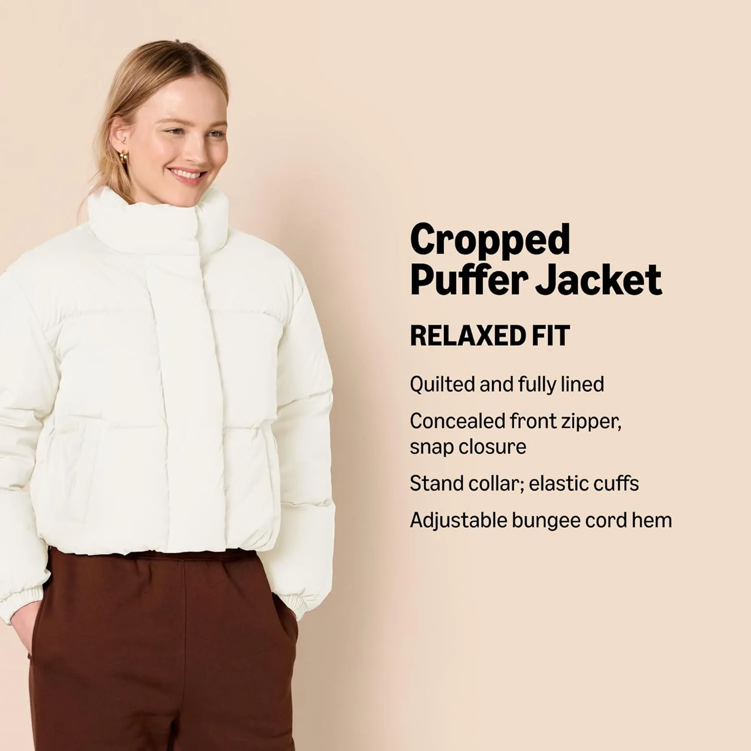 Amazon Essentials Women's Cropped Full-Zip Puffer Jacket (Quilted Matte or Sherpa Fleece)