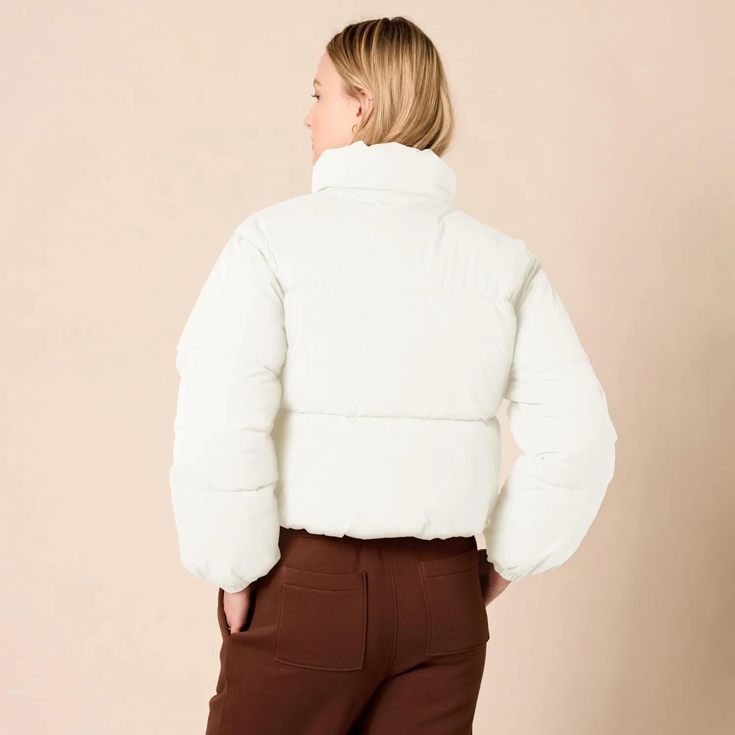 Amazon Essentials Women's Cropped Full-Zip Puffer Jacket (Quilted Matte or Sherpa Fleece)