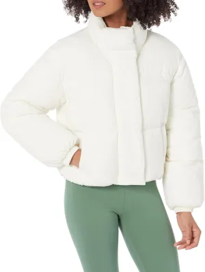 Amazon Essentials Women's Cropped Full-Zip Puffer Jacket (Quilted Matte or Sherpa Fleece)