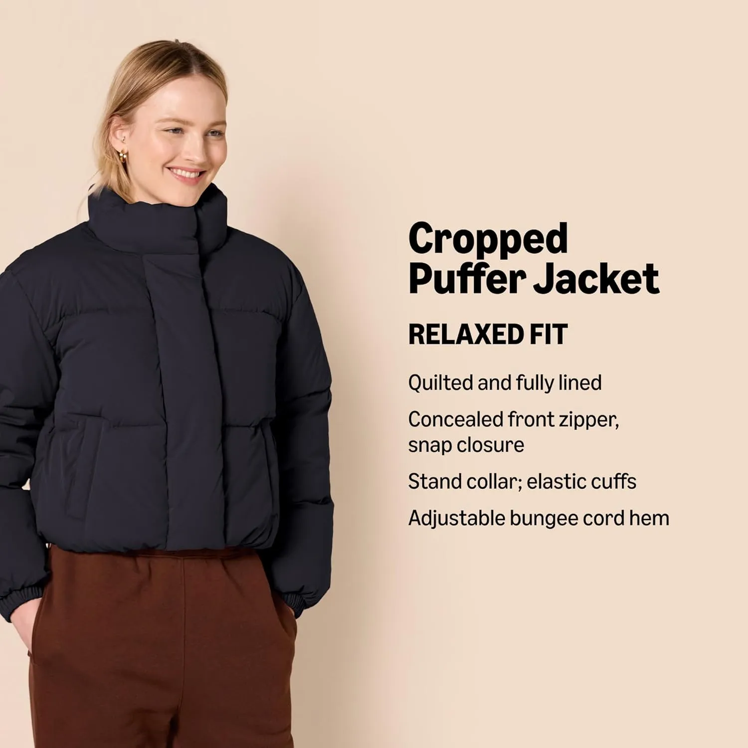 Amazon Essentials Women's Cropped Full-Zip Puffer Jacket (Quilted Matte or Sherpa Fleece)