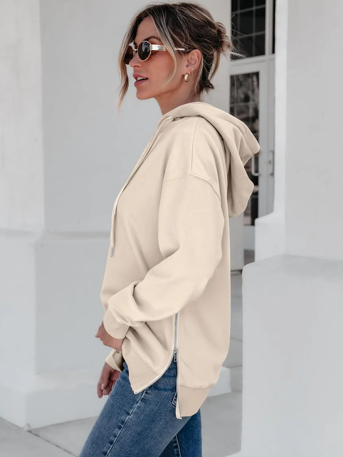 ANRABESS Women Oversized Hoodies Side Zipper Fleece Long Sweatshirts Lightweight Tunic Pullover 2025 Fall Trendy Clothes