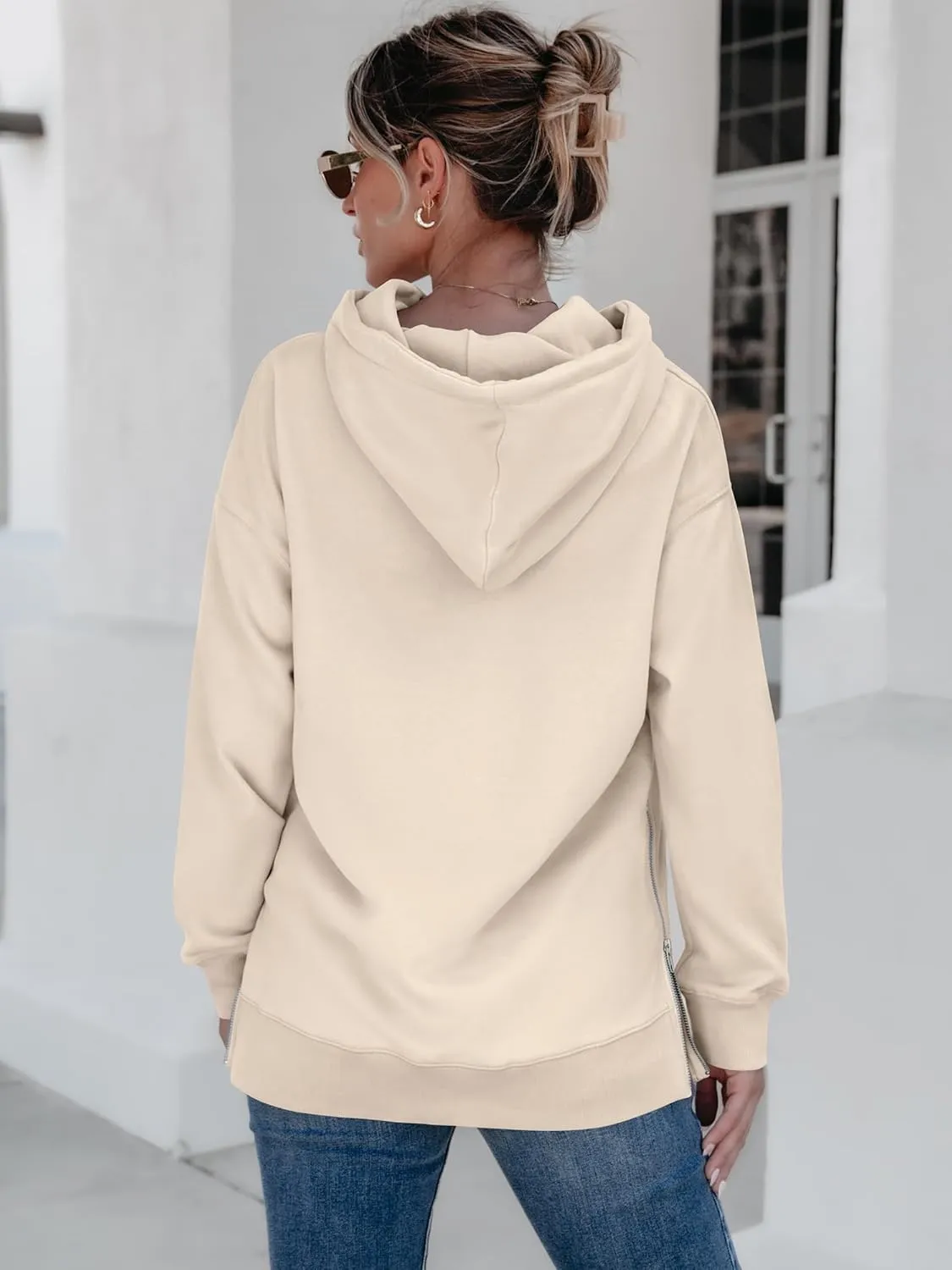 ANRABESS Women Oversized Hoodies Side Zipper Fleece Long Sweatshirts Lightweight Tunic Pullover 2025 Fall Trendy Clothes