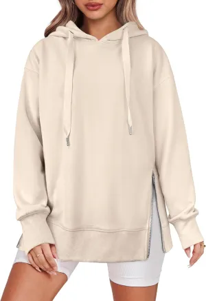 ANRABESS Women Oversized Hoodies Side Zipper Fleece Long Sweatshirts Lightweight Tunic Pullover 2025 Fall Trendy Clothes