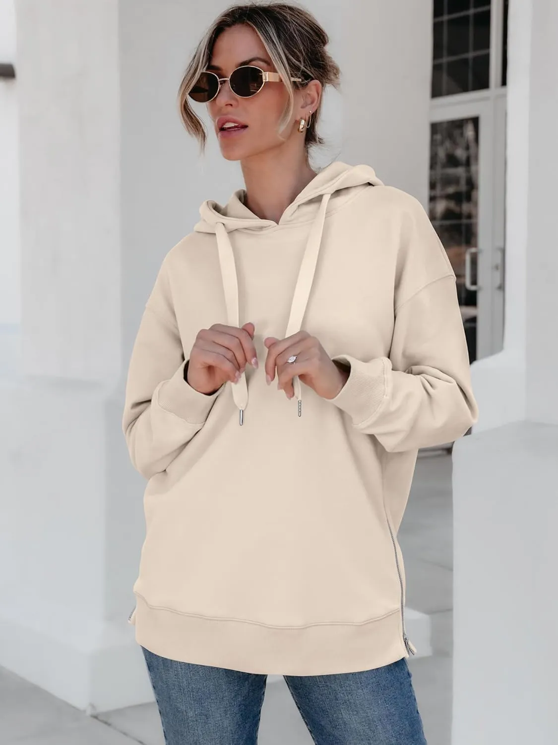 ANRABESS Women Oversized Hoodies Side Zipper Fleece Long Sweatshirts Lightweight Tunic Pullover 2025 Fall Trendy Clothes