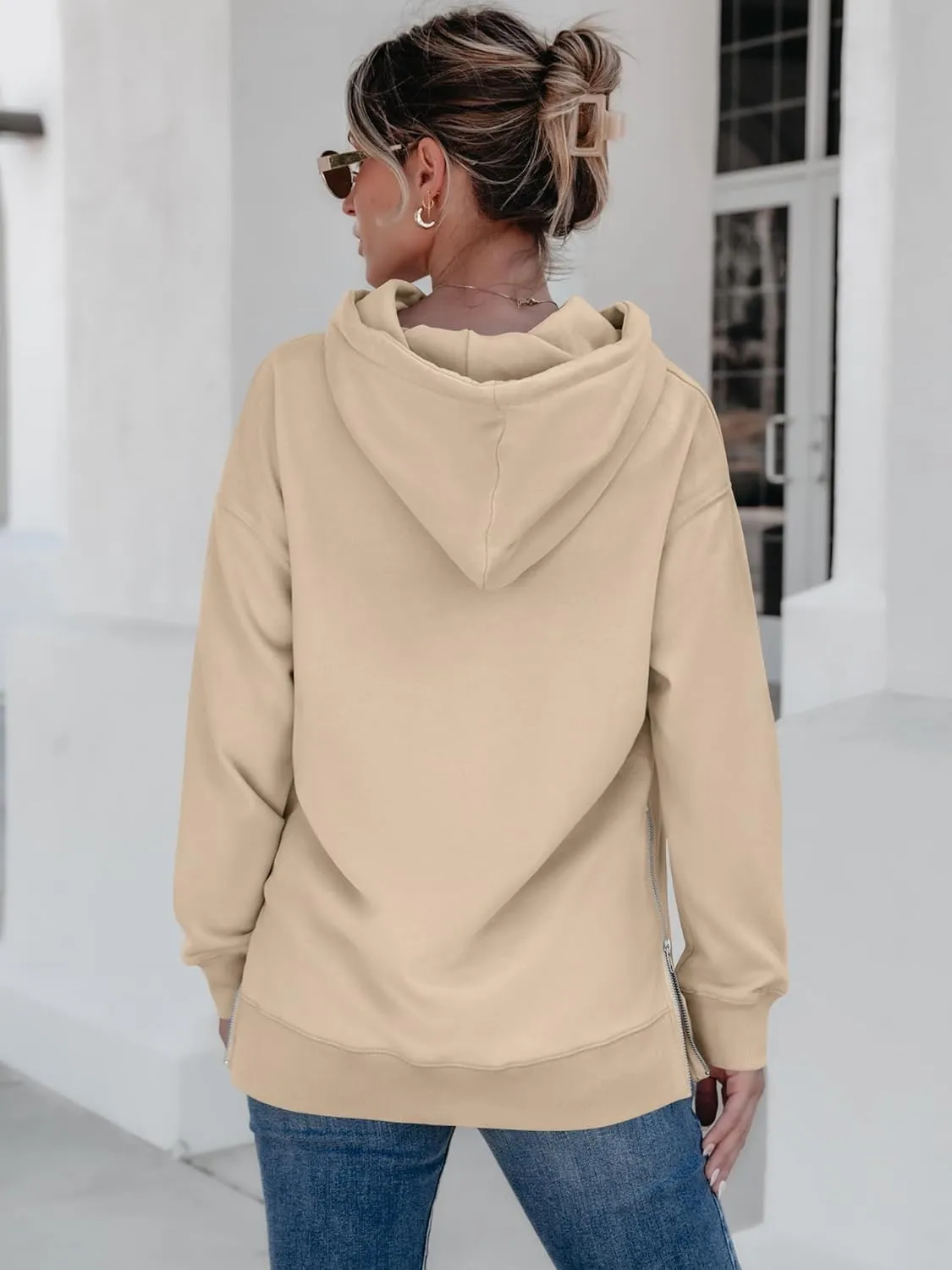ANRABESS Women Oversized Hoodies Side Zipper Fleece Long Sweatshirts Lightweight Tunic Pullover 2025 Fall Trendy Clothes
