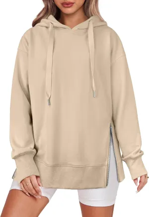 ANRABESS Women Oversized Hoodies Side Zipper Fleece Long Sweatshirts Lightweight Tunic Pullover 2025 Fall Trendy Clothes