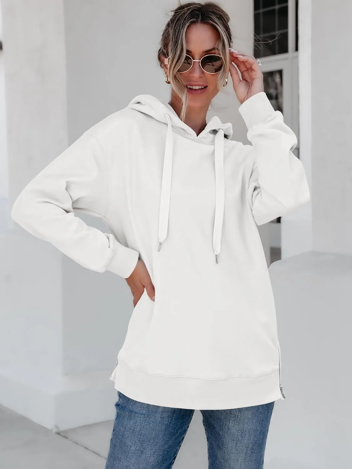 ANRABESS Women Oversized Hoodies Side Zipper Fleece Long Sweatshirts Lightweight Tunic Pullover 2025 Fall Trendy Clothes