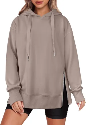 ANRABESS Women Oversized Hoodies Side Zipper Fleece Long Sweatshirts Lightweight Tunic Pullover 2025 Fall Trendy Clothes