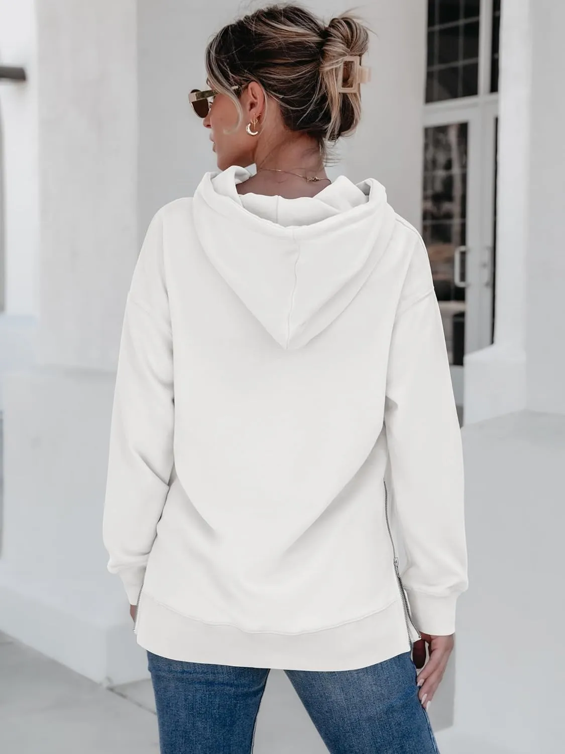 ANRABESS Women Oversized Hoodies Side Zipper Fleece Long Sweatshirts Lightweight Tunic Pullover 2025 Fall Trendy Clothes