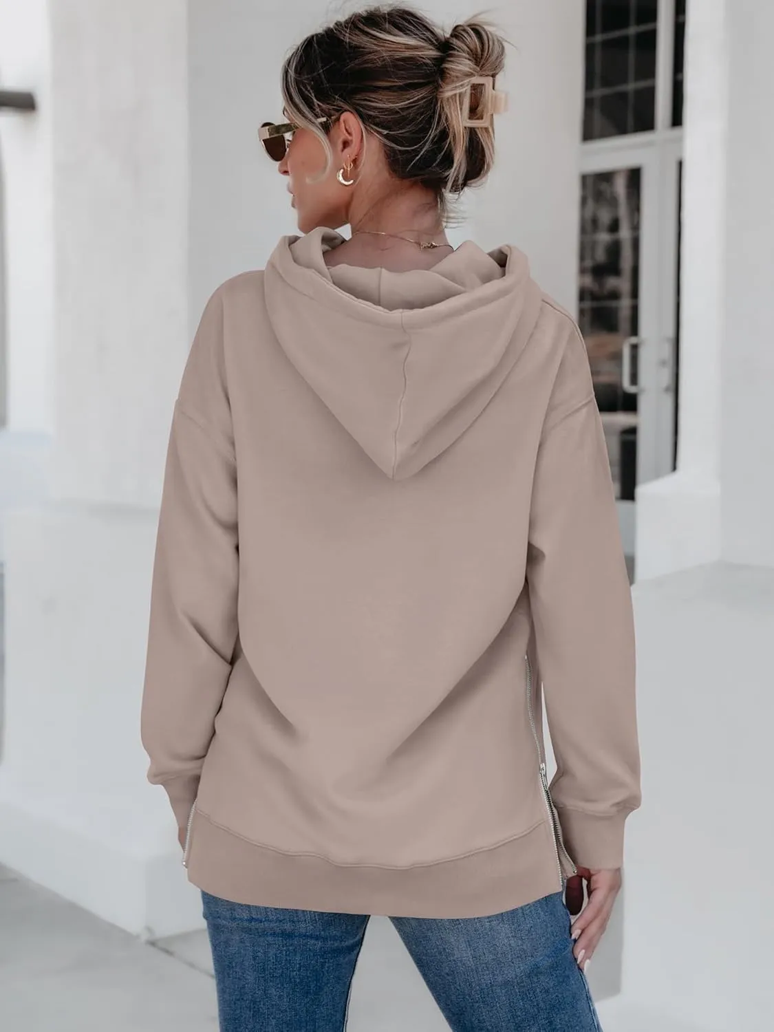 ANRABESS Women Oversized Hoodies Side Zipper Fleece Long Sweatshirts Lightweight Tunic Pullover 2025 Fall Trendy Clothes
