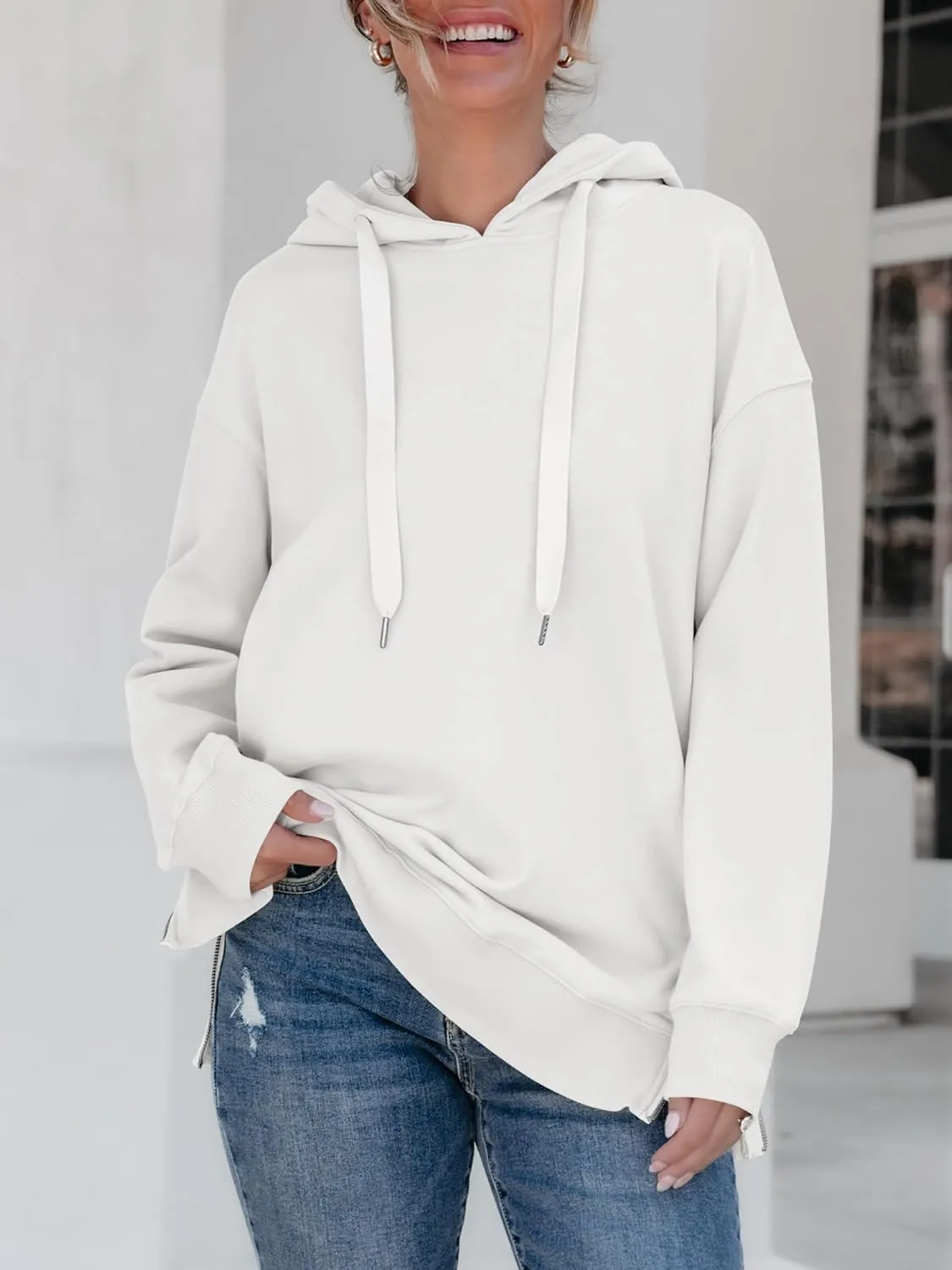 ANRABESS Women Oversized Hoodies Side Zipper Fleece Long Sweatshirts Lightweight Tunic Pullover 2025 Fall Trendy Clothes