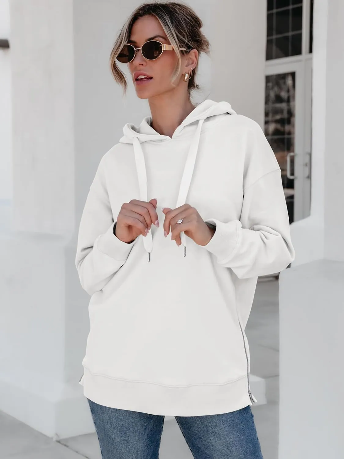 ANRABESS Women Oversized Hoodies Side Zipper Fleece Long Sweatshirts Lightweight Tunic Pullover 2025 Fall Trendy Clothes