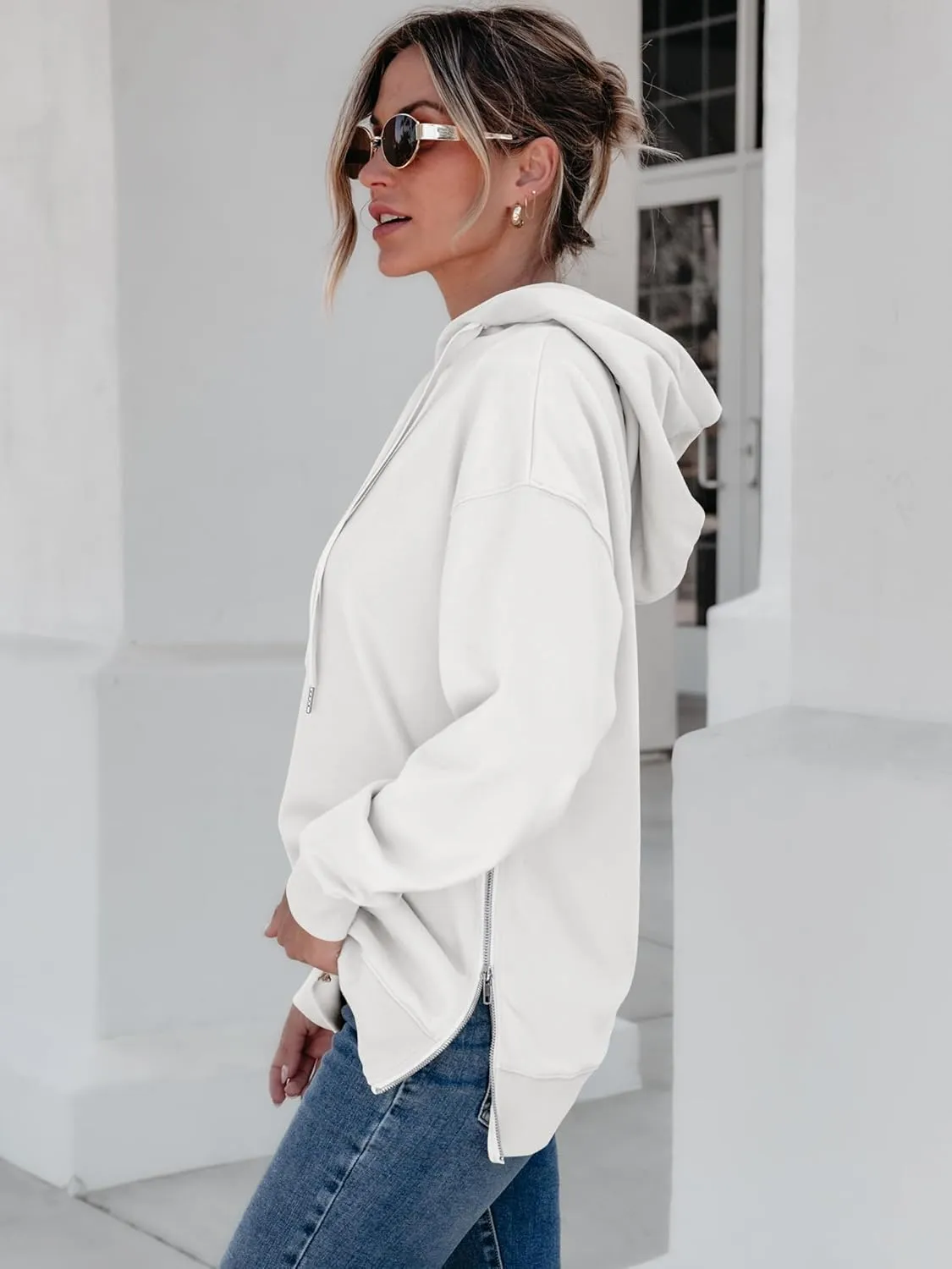 ANRABESS Women Oversized Hoodies Side Zipper Fleece Long Sweatshirts Lightweight Tunic Pullover 2025 Fall Trendy Clothes