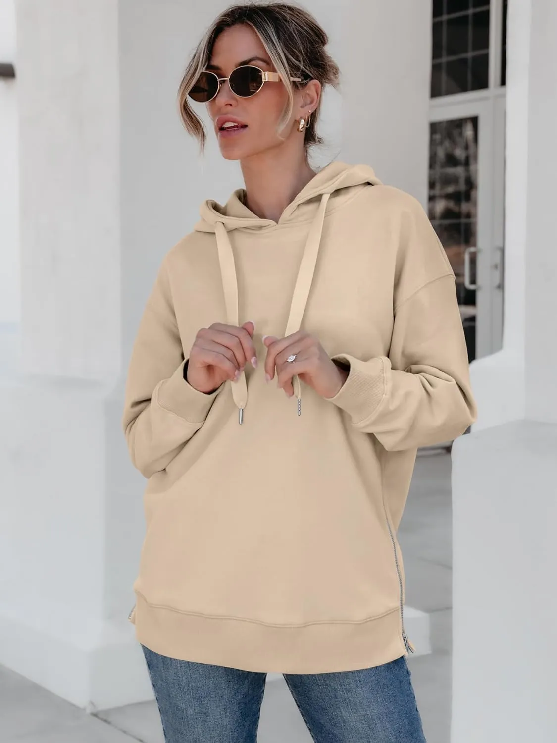 ANRABESS Women Oversized Hoodies Side Zipper Fleece Long Sweatshirts Lightweight Tunic Pullover 2025 Fall Trendy Clothes