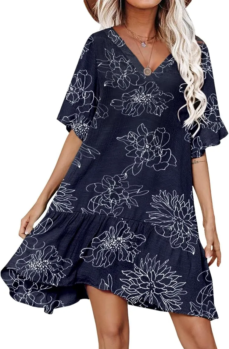 Aoulaydo Womens Swimsuit Coverups Sexy V Neck Bathing Suit Cover Ups Casual Loose Cover Up for Swimwear
