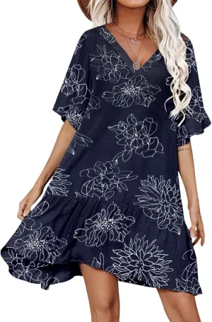 Aoulaydo Womens Swimsuit Coverups Sexy V Neck Bathing Suit Cover Ups Casual Loose Cover Up for Swimwear