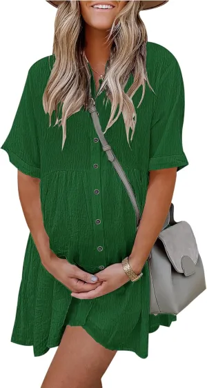AUSELILY Women's Summer Babydoll Dress Casual Short Sleeve Sundress Button Down Dresses with Pockets 2025 New