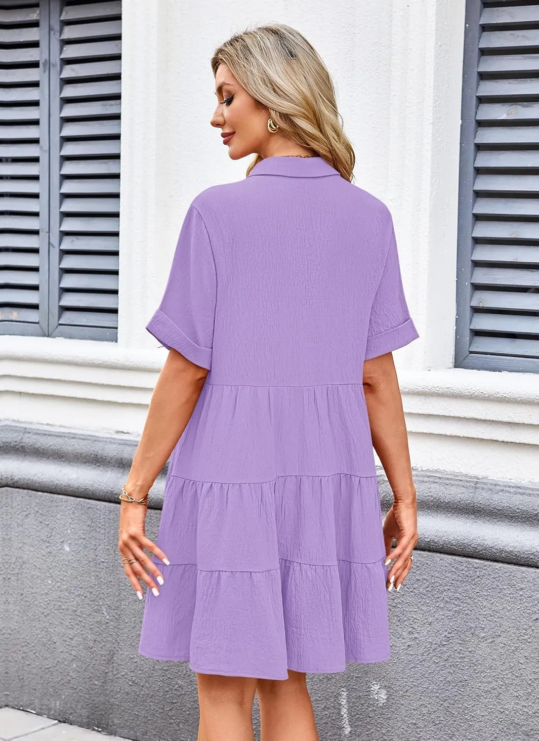 AUSELILY Women's Summer Babydoll Dress Casual Short Sleeve Sundress Button Down Dresses with Pockets 2025 New