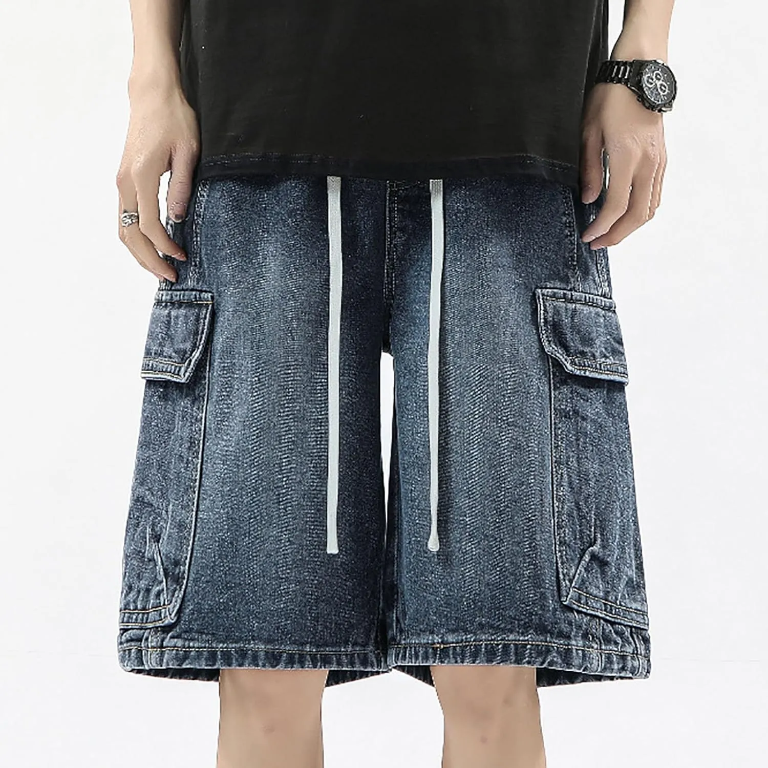 Baggy Jean Shorts for Men Casual Summer Loose Fit Hip Hop Wide Leg Denim Shorts 2025 Trendy Streetwear