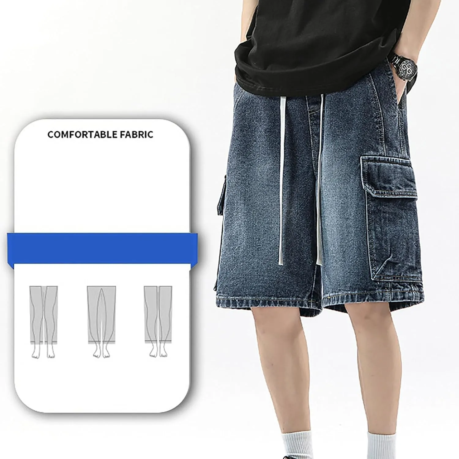 Baggy Jean Shorts for Men Casual Summer Loose Fit Hip Hop Wide Leg Denim Shorts 2025 Trendy Streetwear