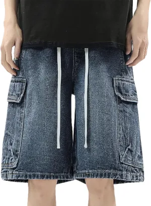 Baggy Jean Shorts for Men Casual Summer Loose Fit Hip Hop Wide Leg Denim Shorts 2025 Trendy Streetwear