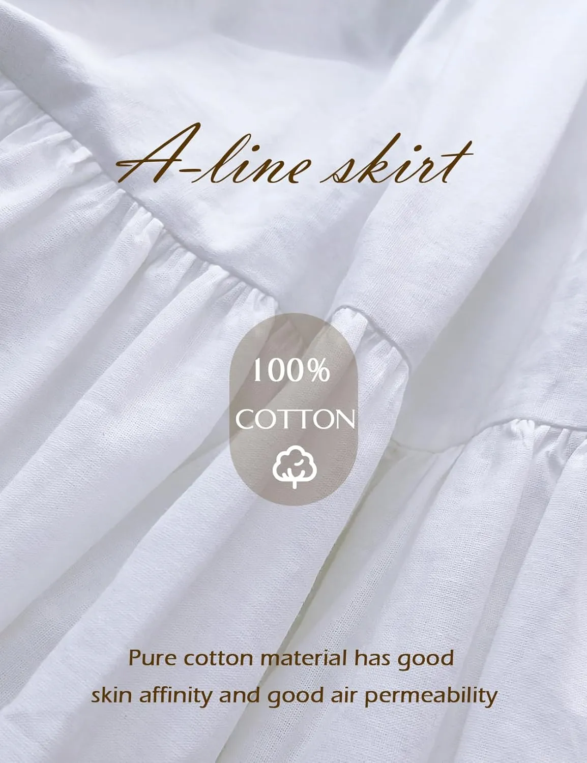 BEAUTELICATE Women 100% Cotton Maxi Skirt Elastic Waist Two Side Pocket Casual Pleated Skirt
