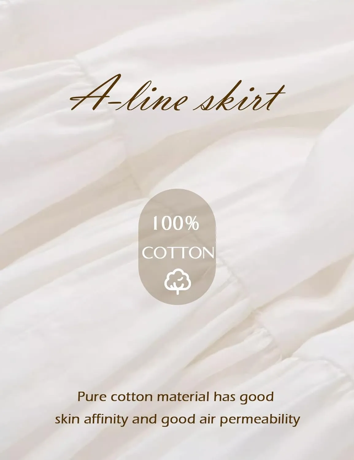 BEAUTELICATE Women 100% Cotton Maxi Skirt Elastic Waist Two Side Pocket Casual Pleated Skirt