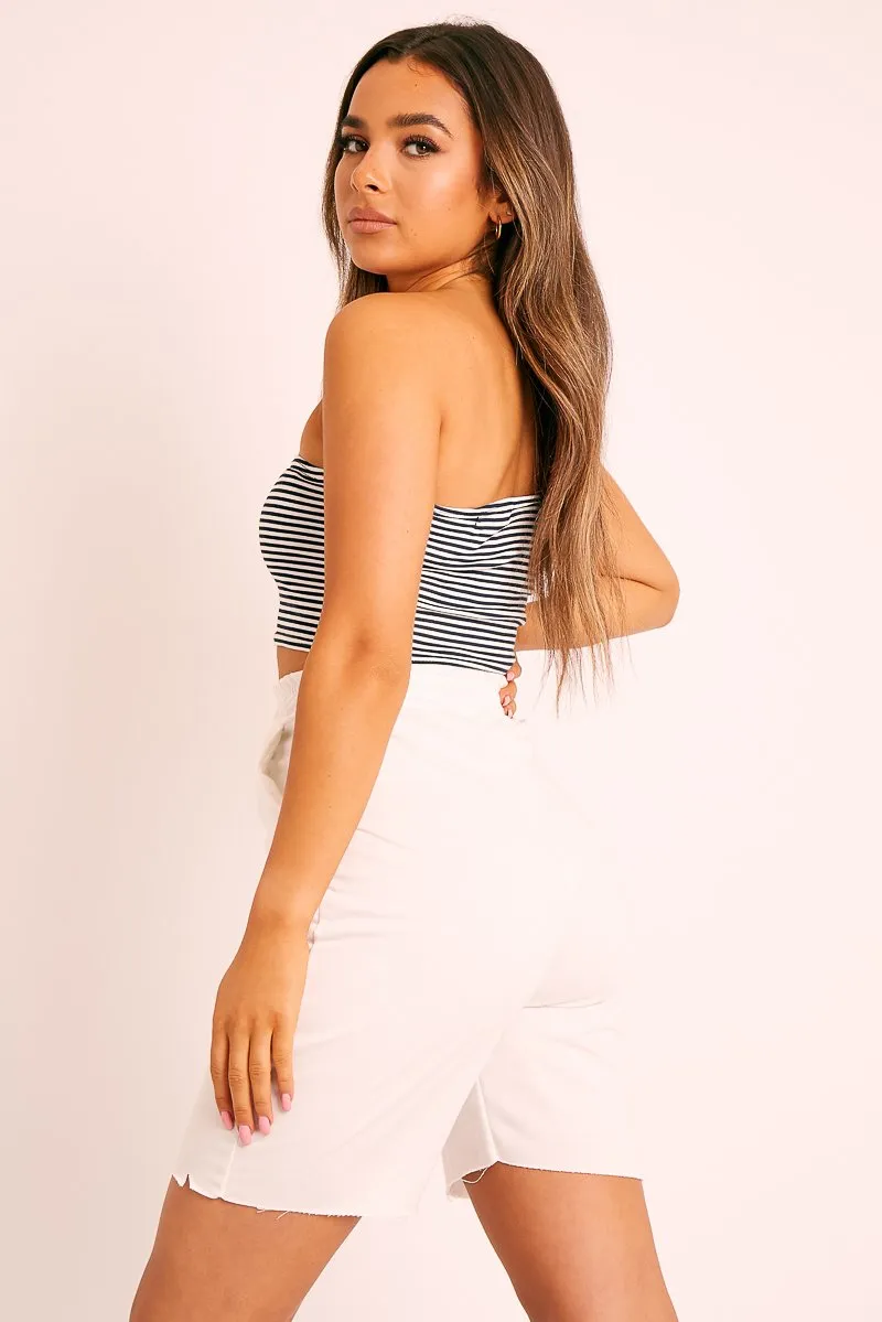 Black White Striped One Shouldered Crop Top - Kamri