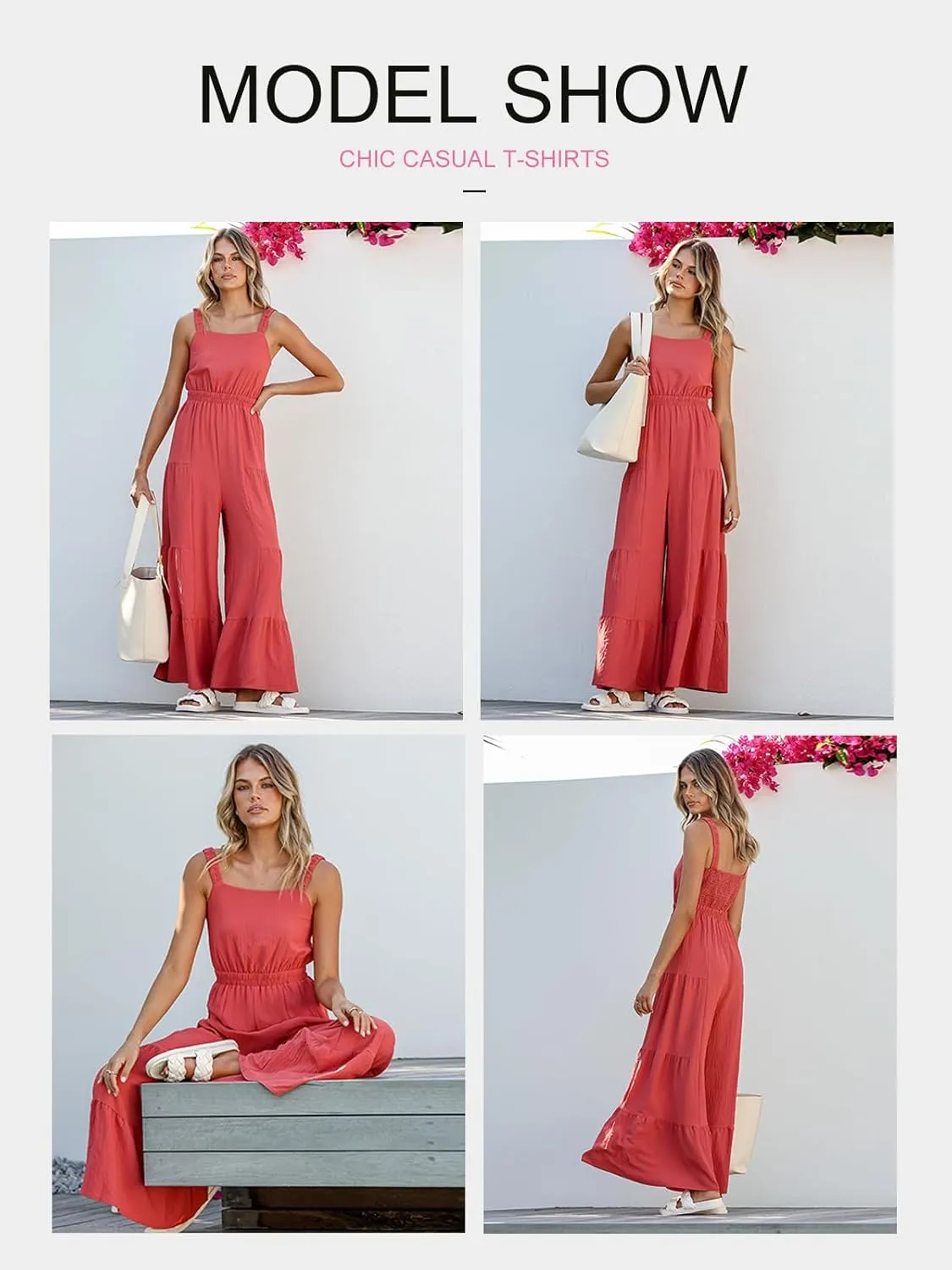BLENCOT Jumpsuits for Women Summer Casual Loose Sleeveless Overalls Jumpsuit Ruffle Wide Leg Long Flare Pant Flowy Rompers