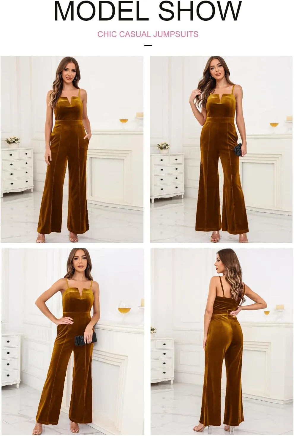BLENCOT Sleeveless Velvet Jumpsuits For Women V Neck Spaghetti Straps Wide Leg Long Pants Dressy Rompers Winter Overalls S-XL